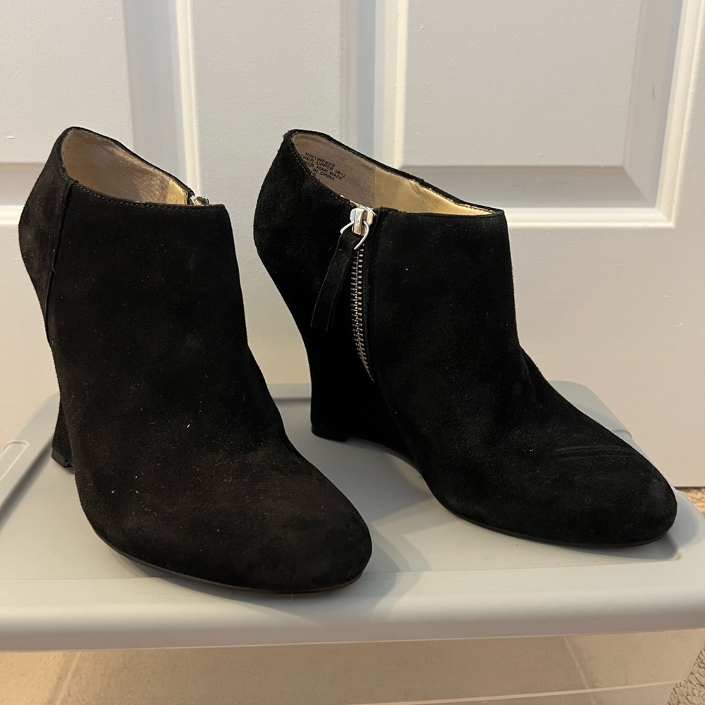 Nine West Black Suede Wedge Booties